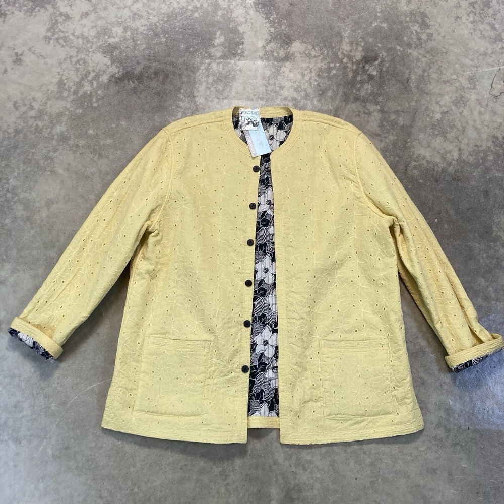 Provence Damour Reversible Jacket Womens XL Yellow Floral Quilted Cotton